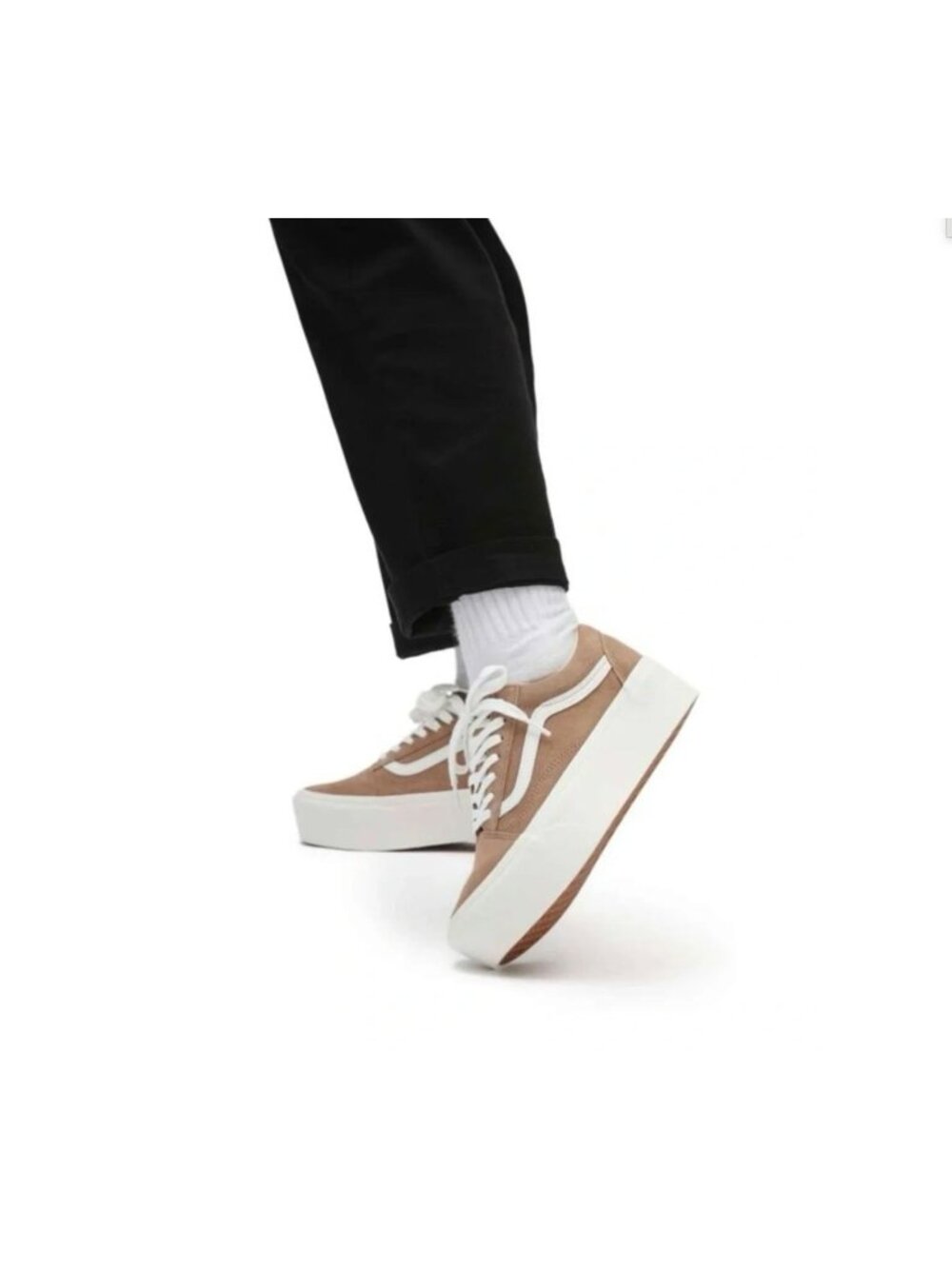 Vans Womens Old Skool Stackform Tan Suede Platform Sneakers Sz. 8.5 Beige AN EXC